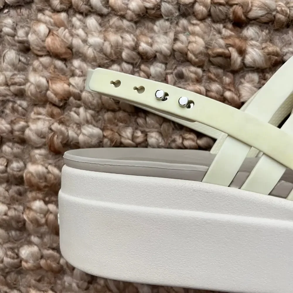Crocs Brooklyn Strappy Low Wedge Sandals Womens 8 Cream LiteRide Platform